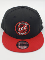 L.O.S Hat (Black and Red Hat) Red and White Logo Snapback